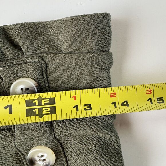 Derek Heart Womans Casual Wide Leg Pants M Olive Green Ruffle Waist Button - Picture 6 of 12